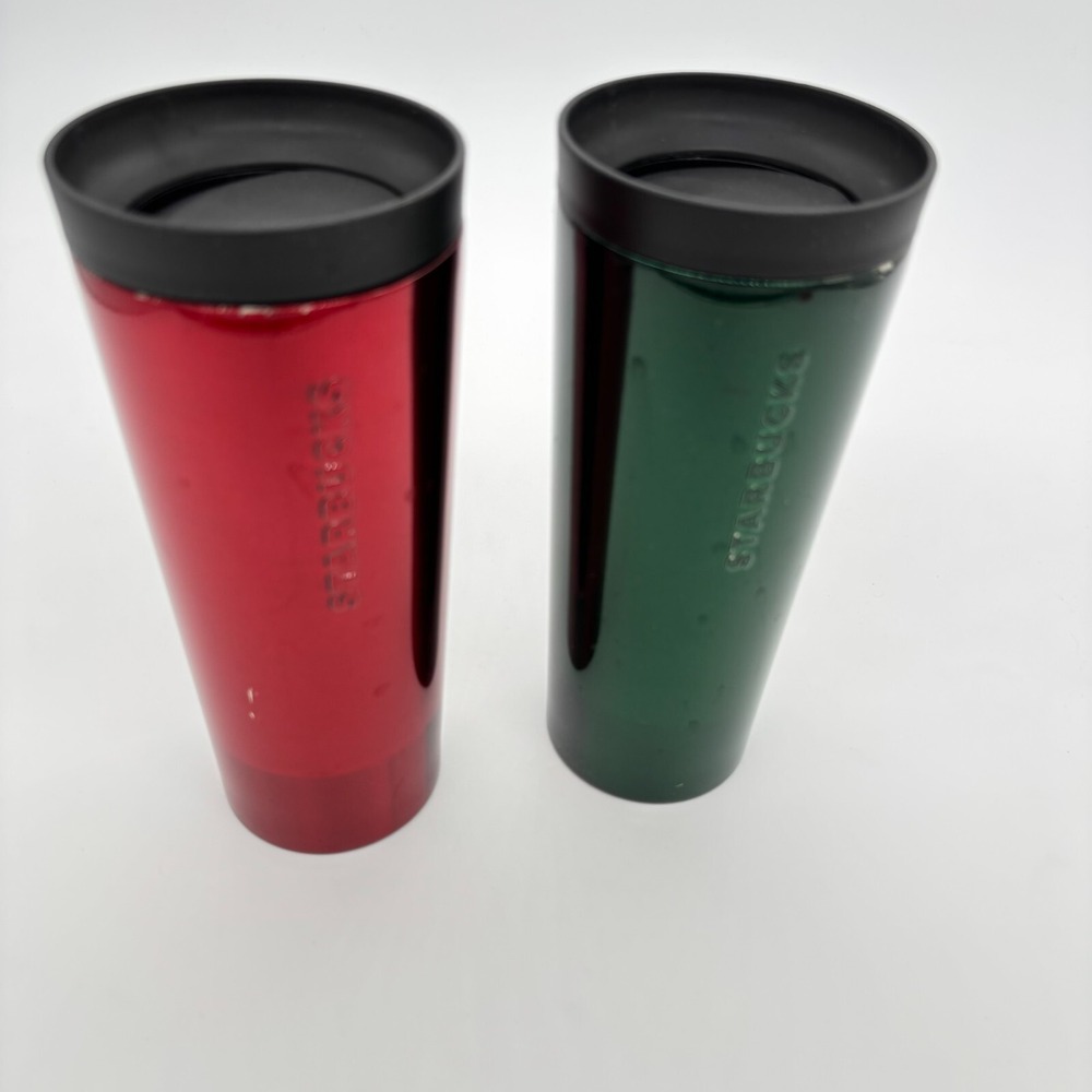 Lot Of 2 Starbucks Red & Green Holiday Edition Metallic Tumblers 16oz/473ml  Set
